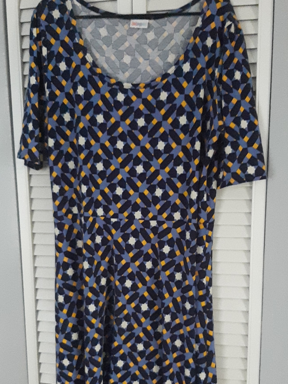 Women’s Geometric Print Scoop Neck  Maxi Dress In Blue And Gold